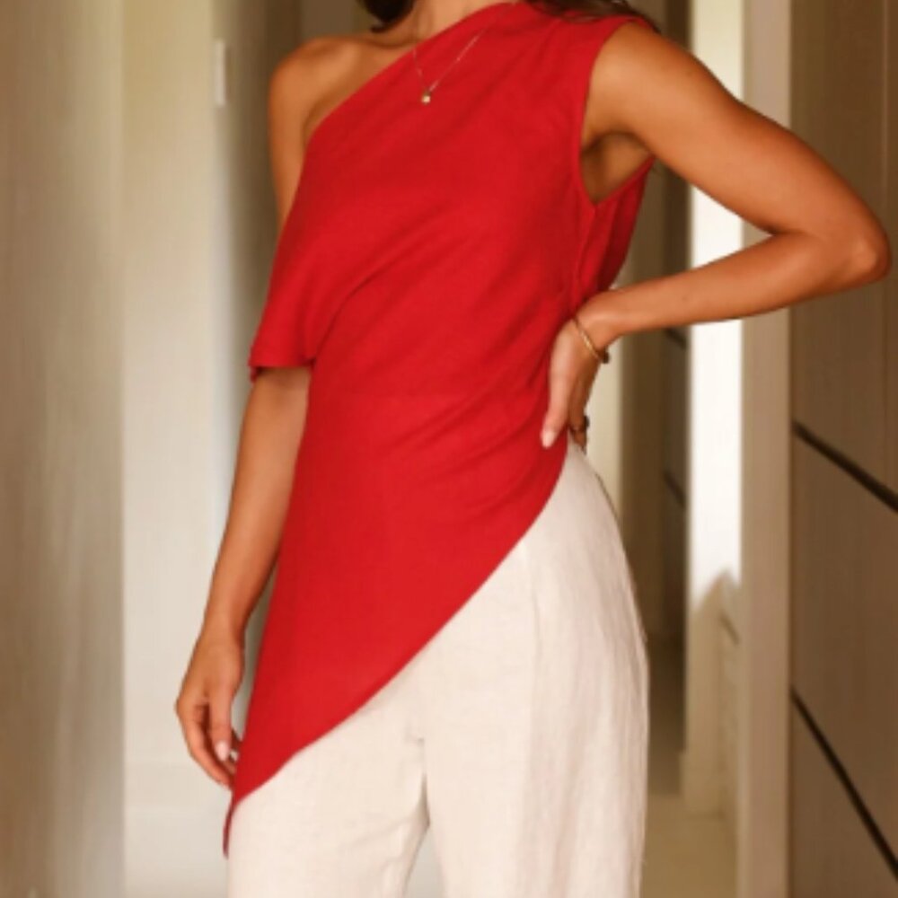 Billy J Malena Red One Shoulder Tunic Top - Sz 8 US